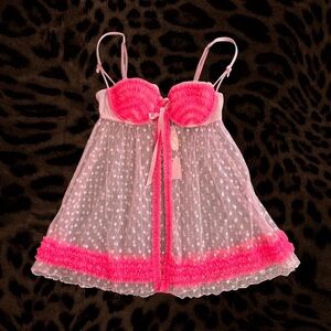 Y2K VS Sexy Little Things Two Tone Pink Tulle Polka Dot Babydoll Slip Top